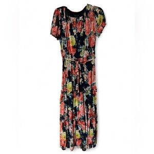 Kate and Lily Floral Maxi Dress with Coral and Lime Blooms